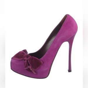 Gianmarco Lorenzi Purple Suede Bow Platform Pumps
